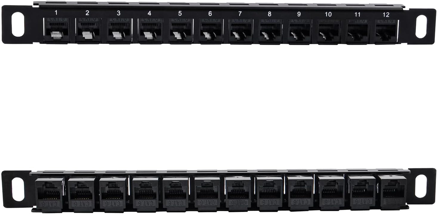 12-Port Network Patch Panel | 10-Inch Rack Mount Cat5e/Cat6 Modular Ethernet Panel | Metal Housing for Structured Cabling