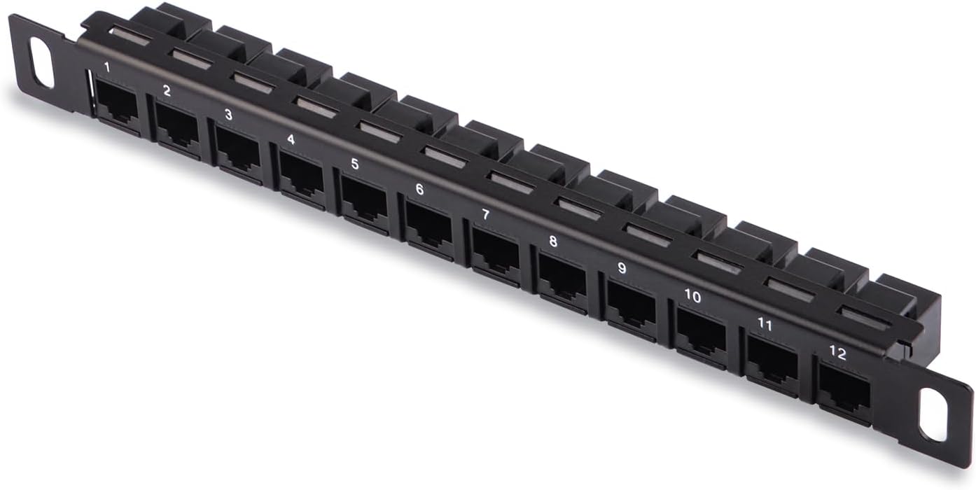 12-Port Network Patch Panel | 10-Inch Rack Mount Cat5e/Cat6 Modular Ethernet Panel | Metal Housing for Structured Cabling