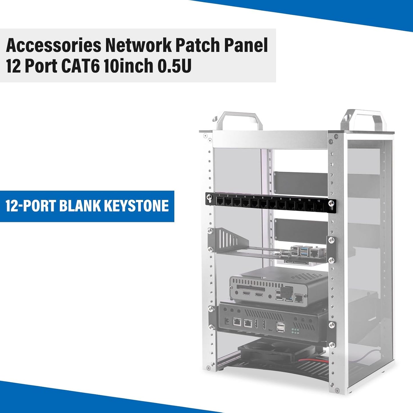 12-Port Network Patch Panel | 10-Inch Rack Mount Cat5e/Cat6 Modular Ethernet Panel | Metal Housing for Structured Cabling