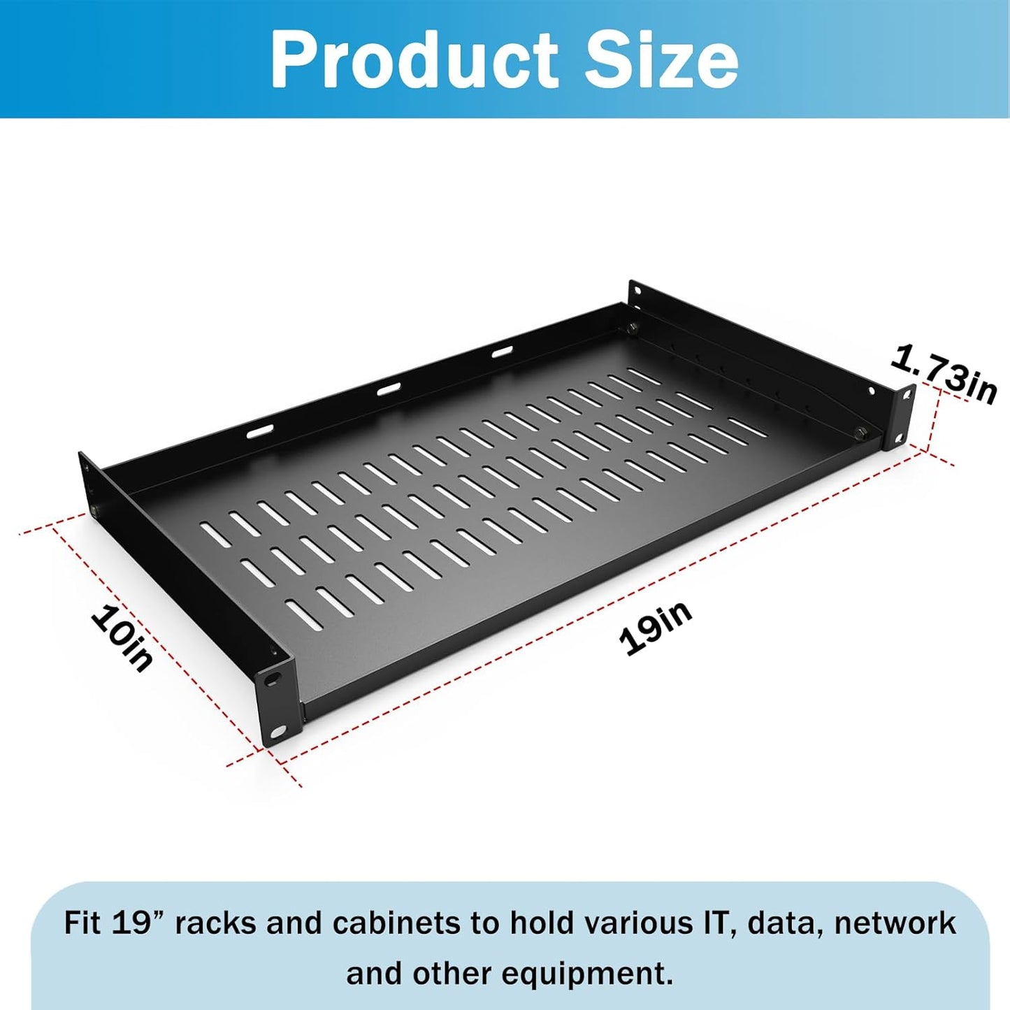 19ā Rack Mount Shelf | Ventilated Steel Equipment Tray | Universal 2U Server Network Cabinet Shelf | 10Ć19 Inch Rack Mountable Shelf