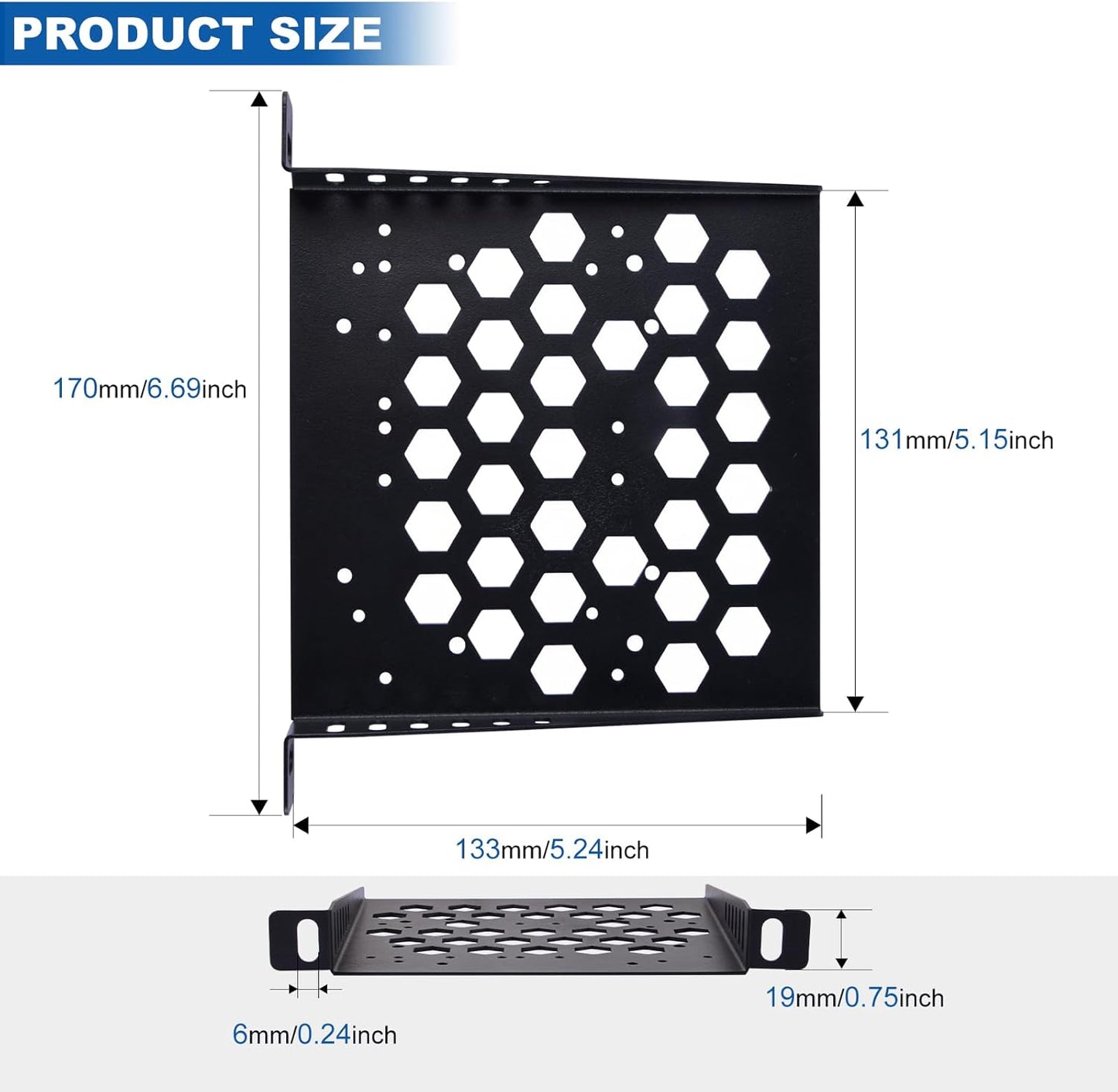 1U Rack Mount Hexagonal Vent Shelf | Steel Equipment Tray with Honeycomb Vent Pattern for 19-Inch Server Cabinet (170×133×131mm)