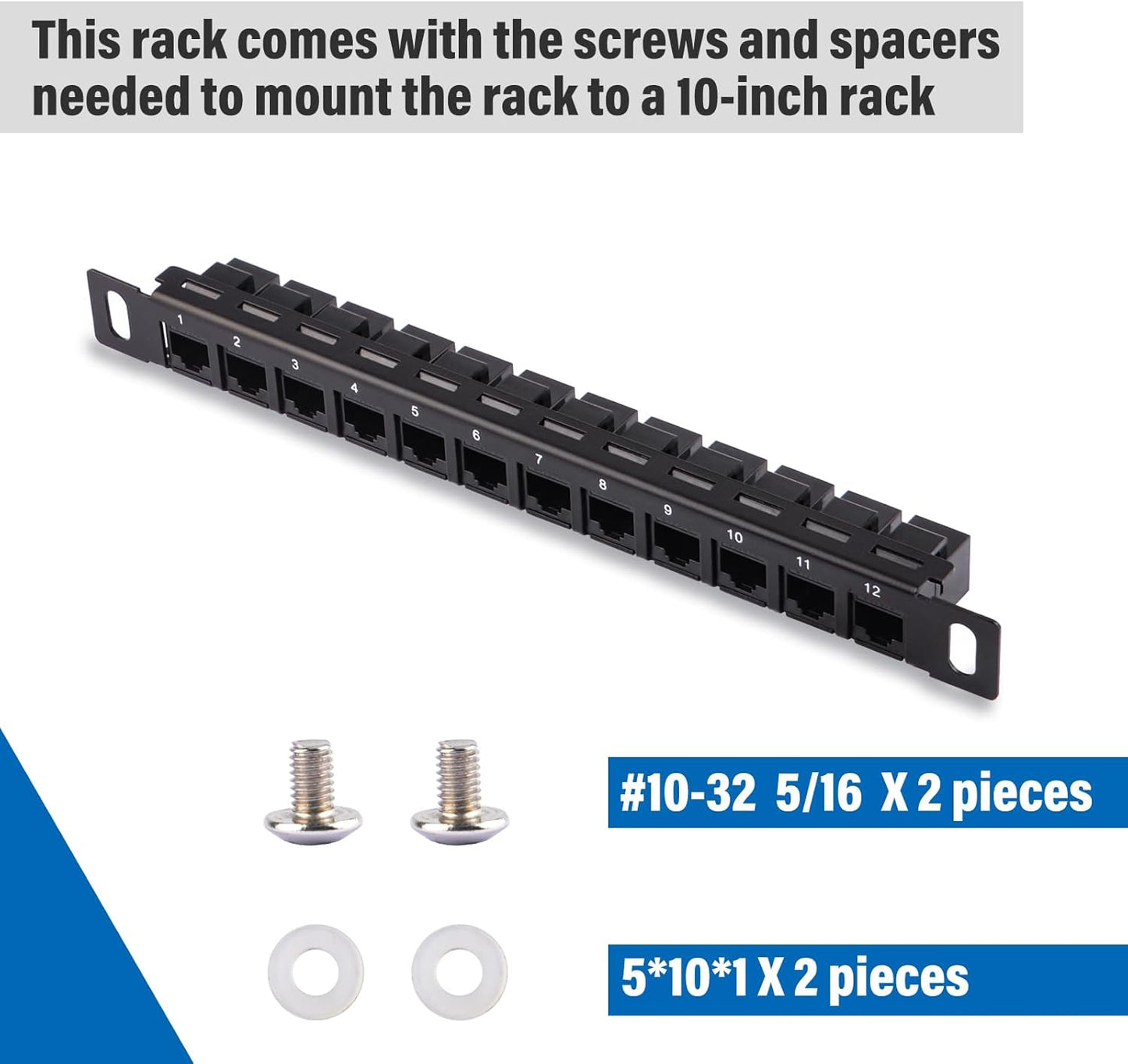 12-Port Network Patch Panel | 10-Inch Rack Mount Cat5e/Cat6 Modular Ethernet Panel | Metal Housing for Structured Cabling