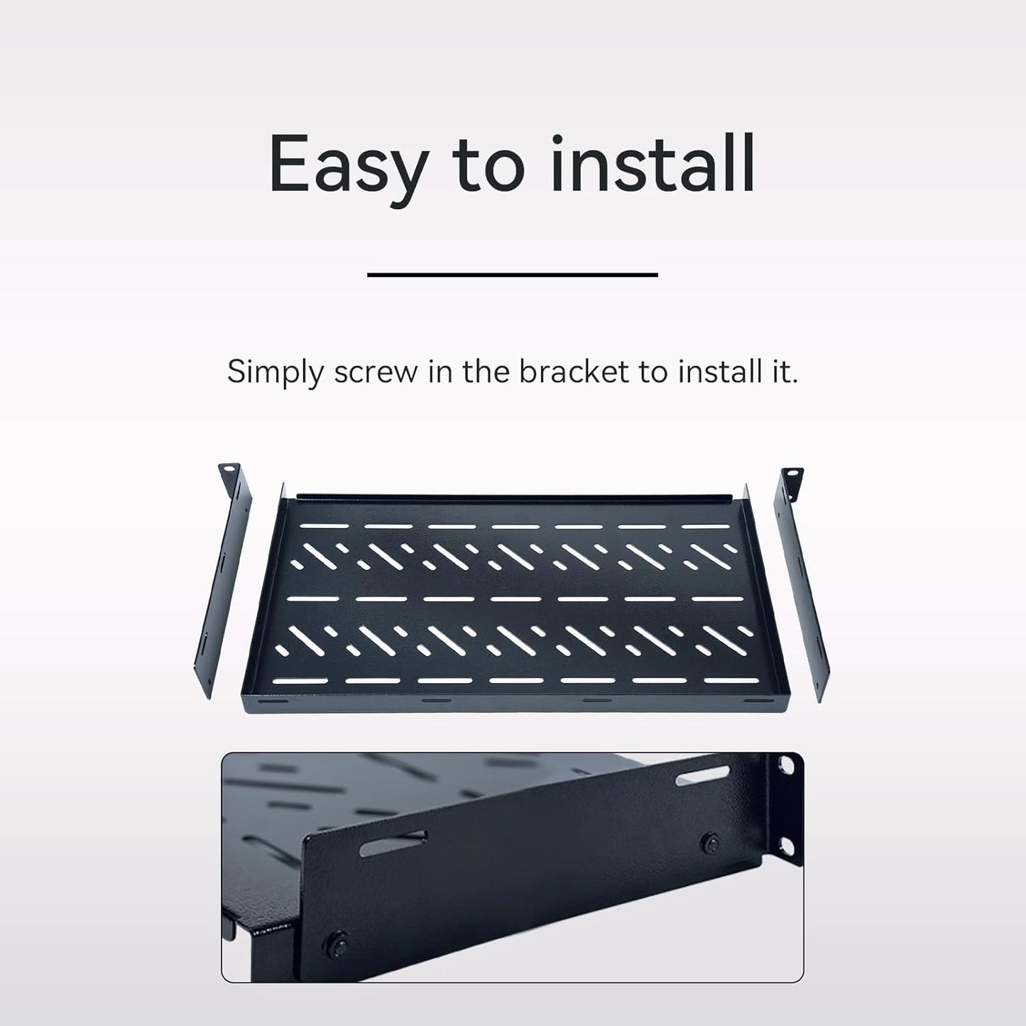 480Ć250Ć80mm Vented Rack Mount Shelf | Heavy-Duty Steel Tray | Fits 19ā Server Rack | Black Powder-Coated Finish
