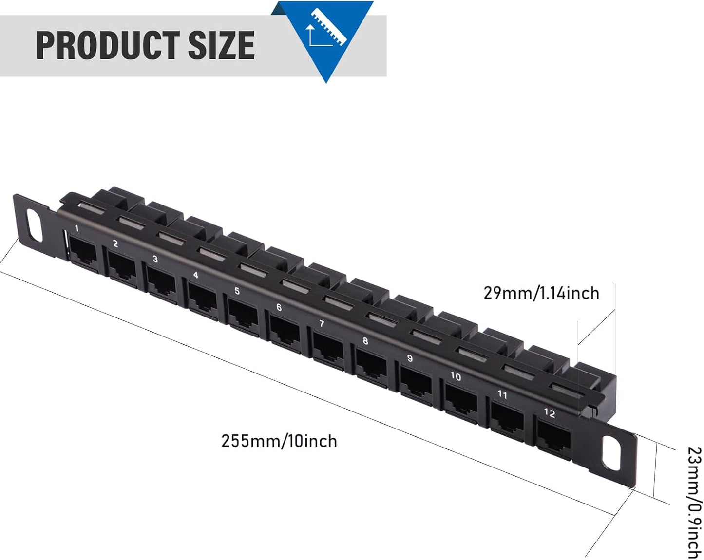 12-Port Network Patch Panel | 10-Inch Rack Mount Cat5e/Cat6 Modular Ethernet Panel | Metal Housing for Structured Cabling