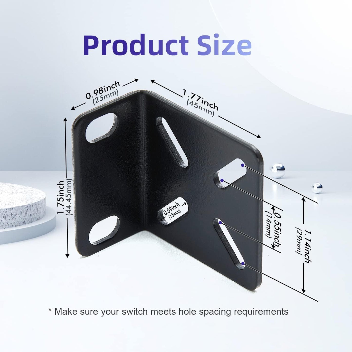 1U L-Shaped Rack Mount Bracket | 45mm Heavy-Duty Steel Mounting Bracket with Slotted Holes | Compatible with Network Switches & Rack Equipment