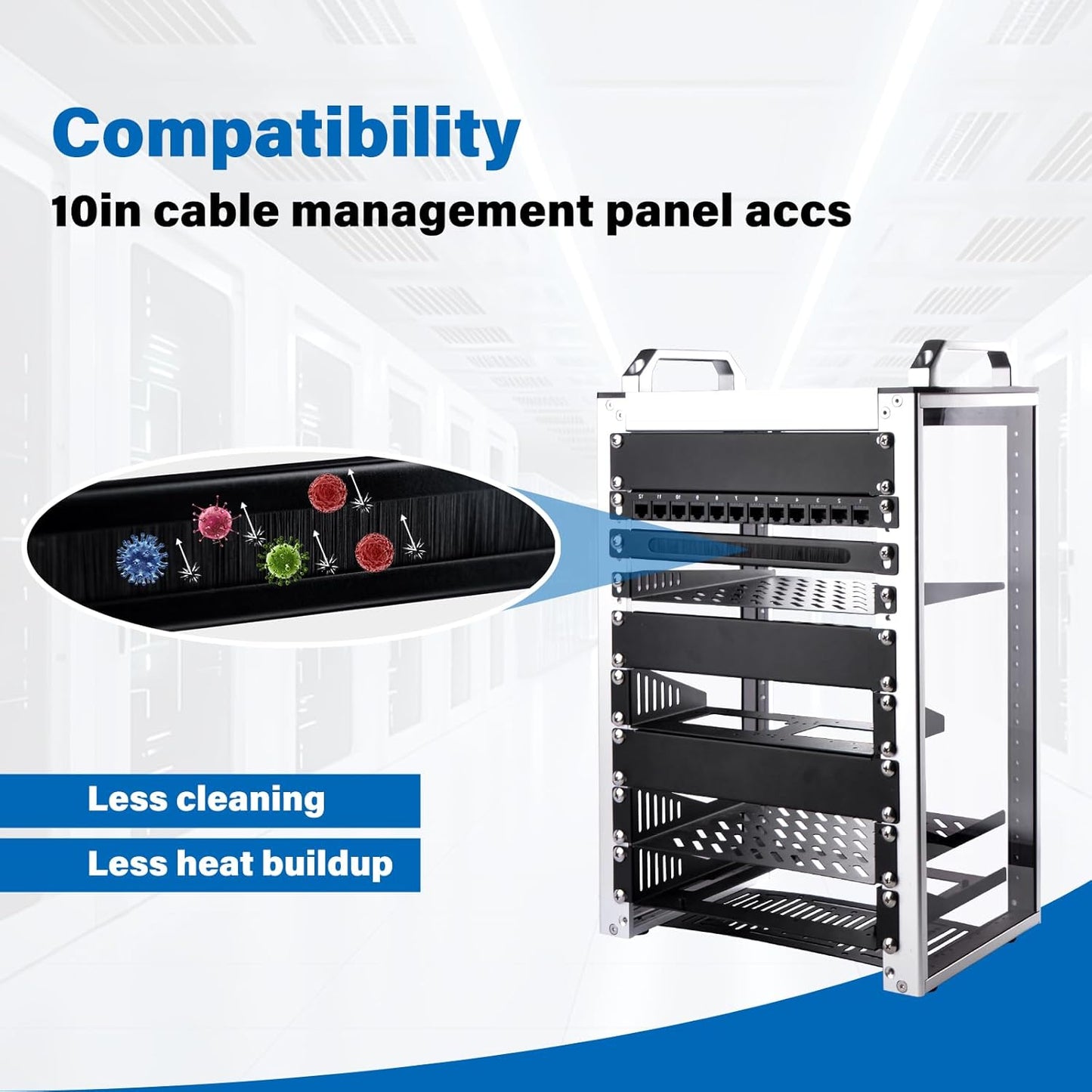9.84" Brush Cable Management Panel | Rack Mount Cable Brush Plate | Dust-Proof Server Cabinet Wire Organizer