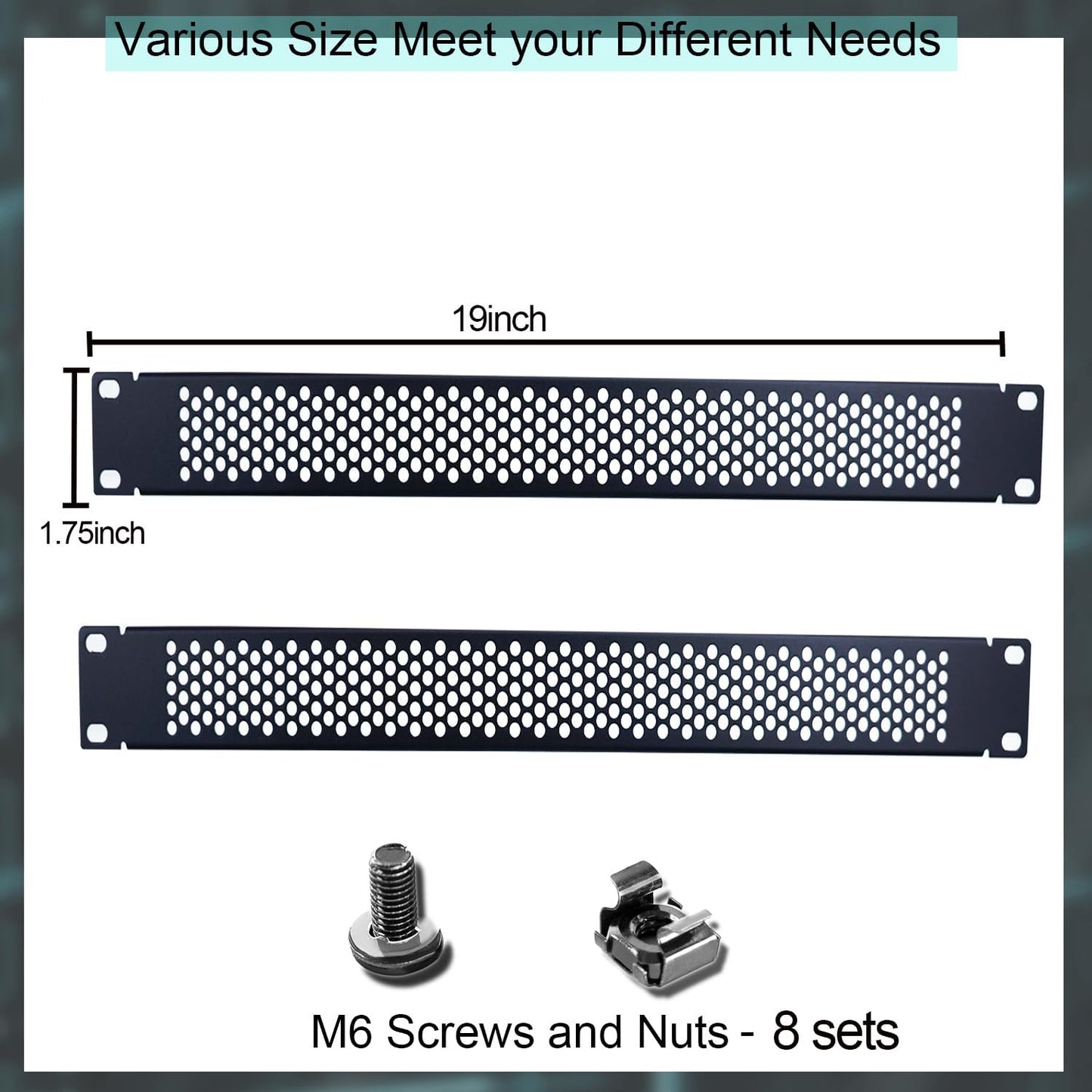 19" 1U Vented Rack Mount Blank Panel | Hex Mesh Airflow Design | Includes 8 Sets of M6 Screws and Cage Nuts | Fits Standard 19β Server Racks