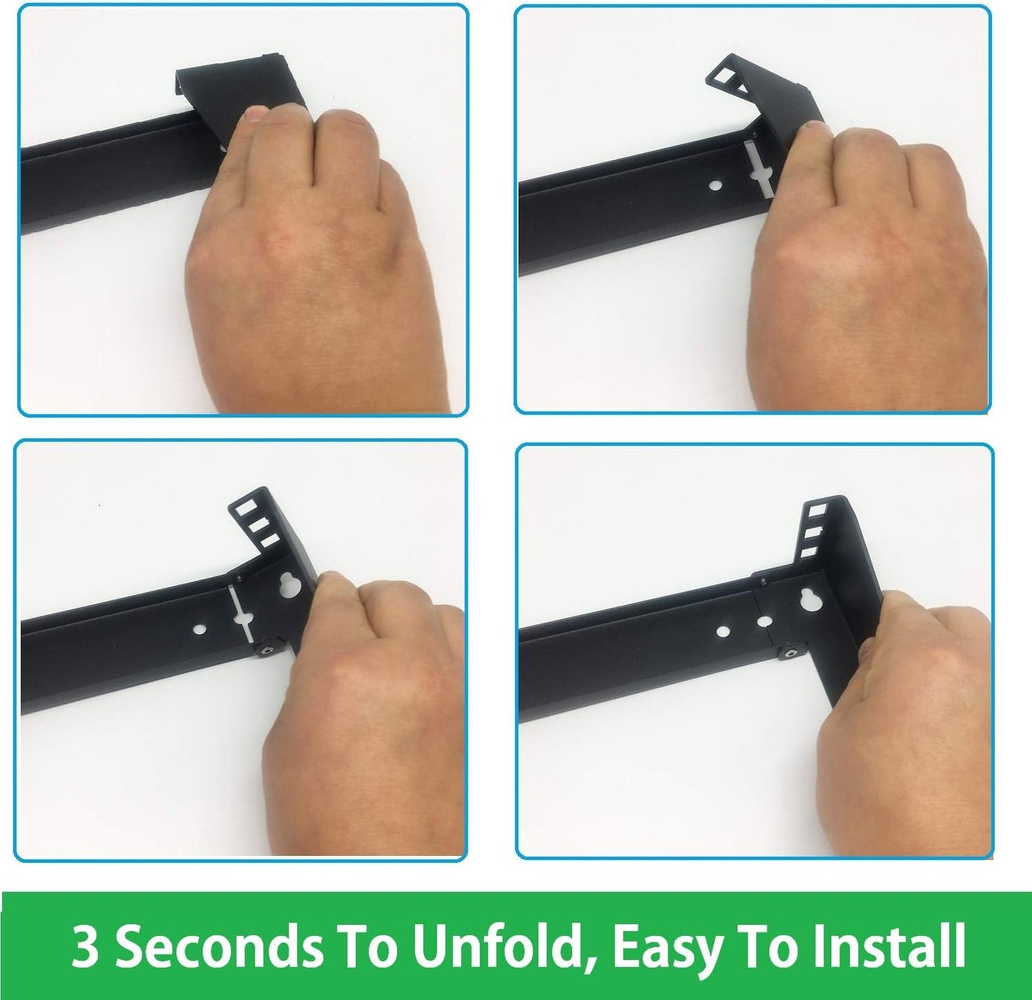 19" 2-Post Rack Mount L-Shaped Bracket Support Arm | Folding Packaging | Square Hole Compatible Server Shelf Rail | Industrial Grade