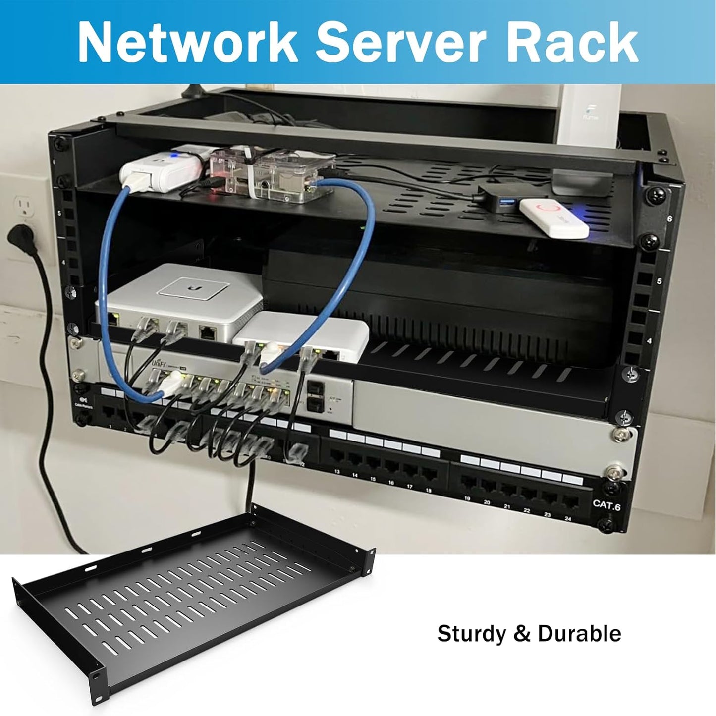 19ā Rack Mount Shelf | Ventilated Steel Equipment Tray | Universal 2U Server Network Cabinet Shelf | 10Ć19 Inch Rack Mountable Shelf