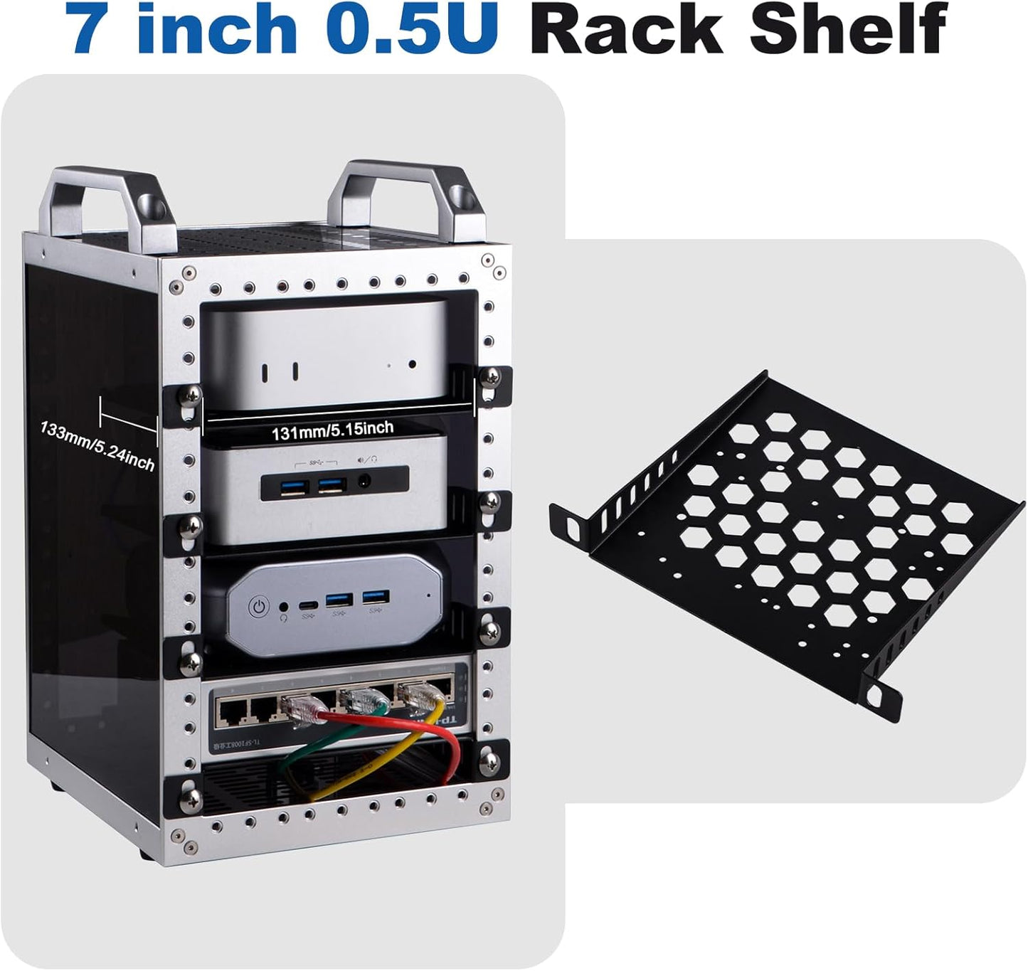 1U Rack Mount Hexagonal Vent Shelf | Steel Equipment Tray with Honeycomb Vent Pattern for 19-Inch Server Cabinet (170×133×131mm)