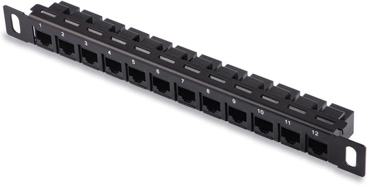 12-Port Network Patch Panel | 10-Inch Rack Mount Cat5e/Cat6 Modular Ethernet Panel | Metal Housing for Structured Cabling