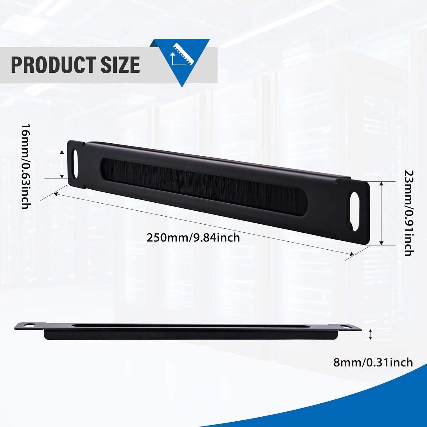 9.84" Brush Cable Management Panel | Rack Mount Cable Brush Plate | Dust-Proof Server Cabinet Wire Organizer