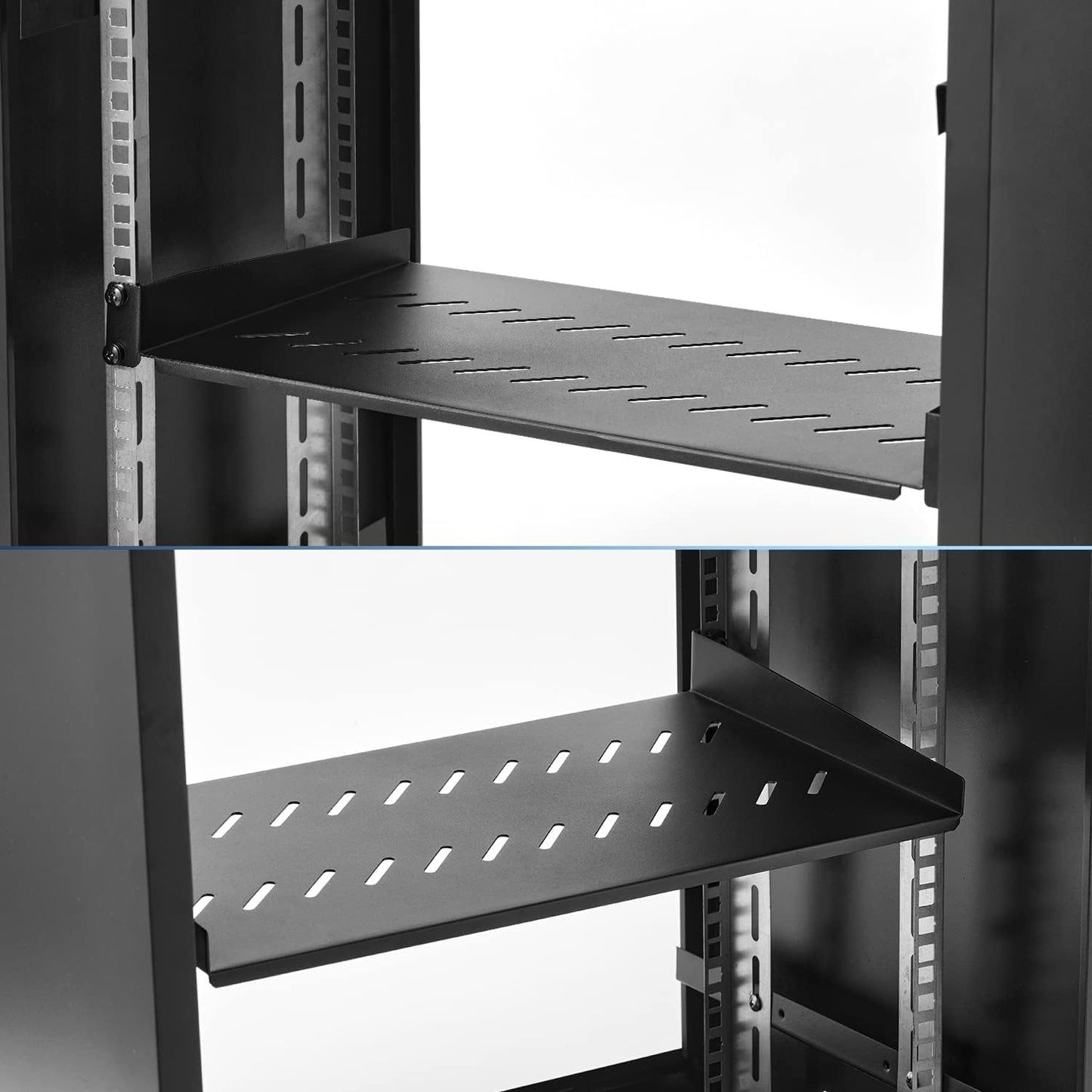 1U Rack Mount Shelf | 19" Universal Ventilated Equipment Tray | 44lbs Load Capacity | Reversible Installation