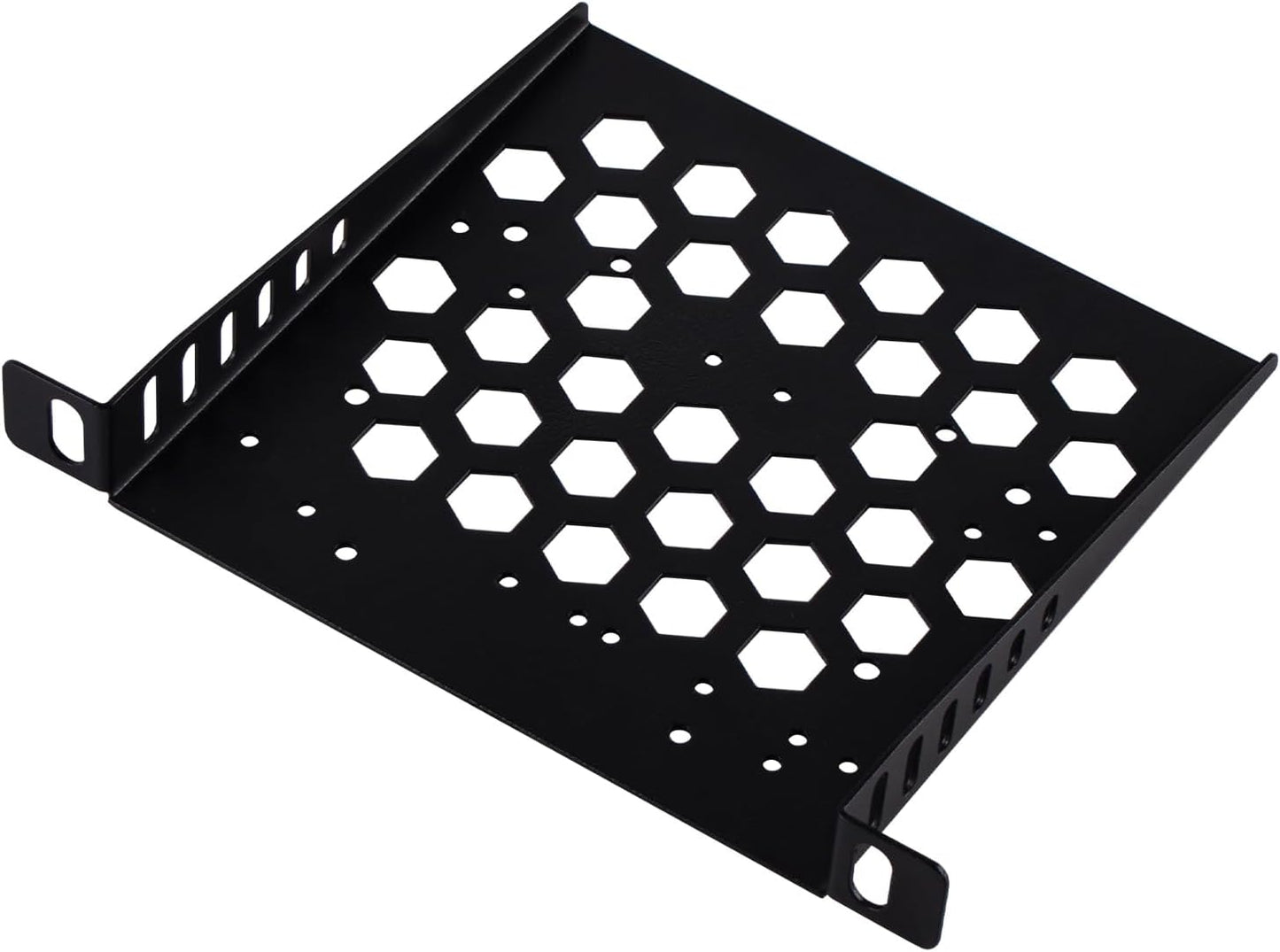 1U Rack Mount Hexagonal Vent Shelf | Steel Equipment Tray with Honeycomb Vent Pattern for 19-Inch Server Cabinet (170×133×131mm)