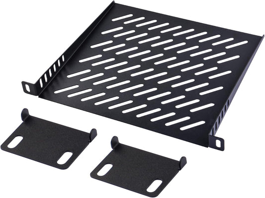 9.84" Metal Ventilated Rack Shelf | Universal Black Mounting Tray | Heavy-Duty Equipment Holder for Network/Server Cabinet