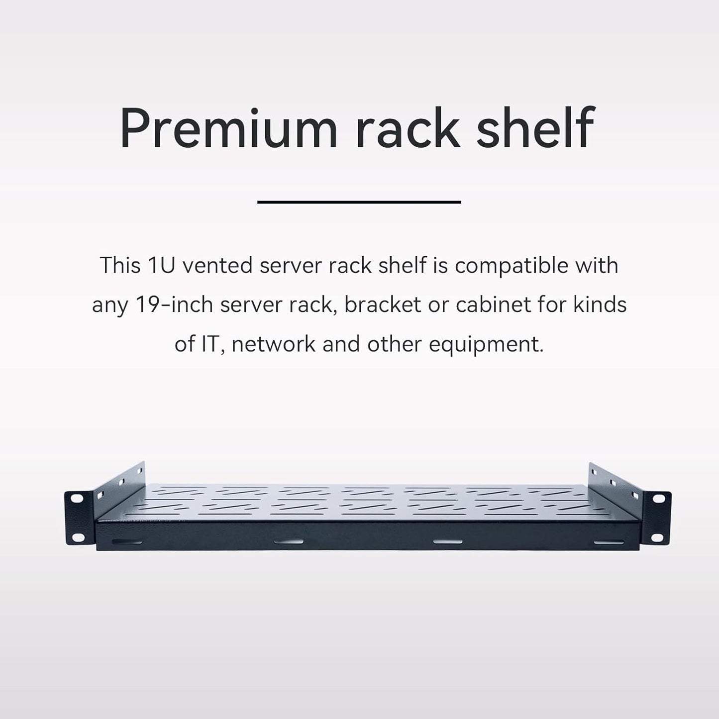 480×250×80mm Vented Rack Mount Shelf | Heavy-Duty Steel Tray | Fits 19” Server Rack | Black Powder-Coated Finish