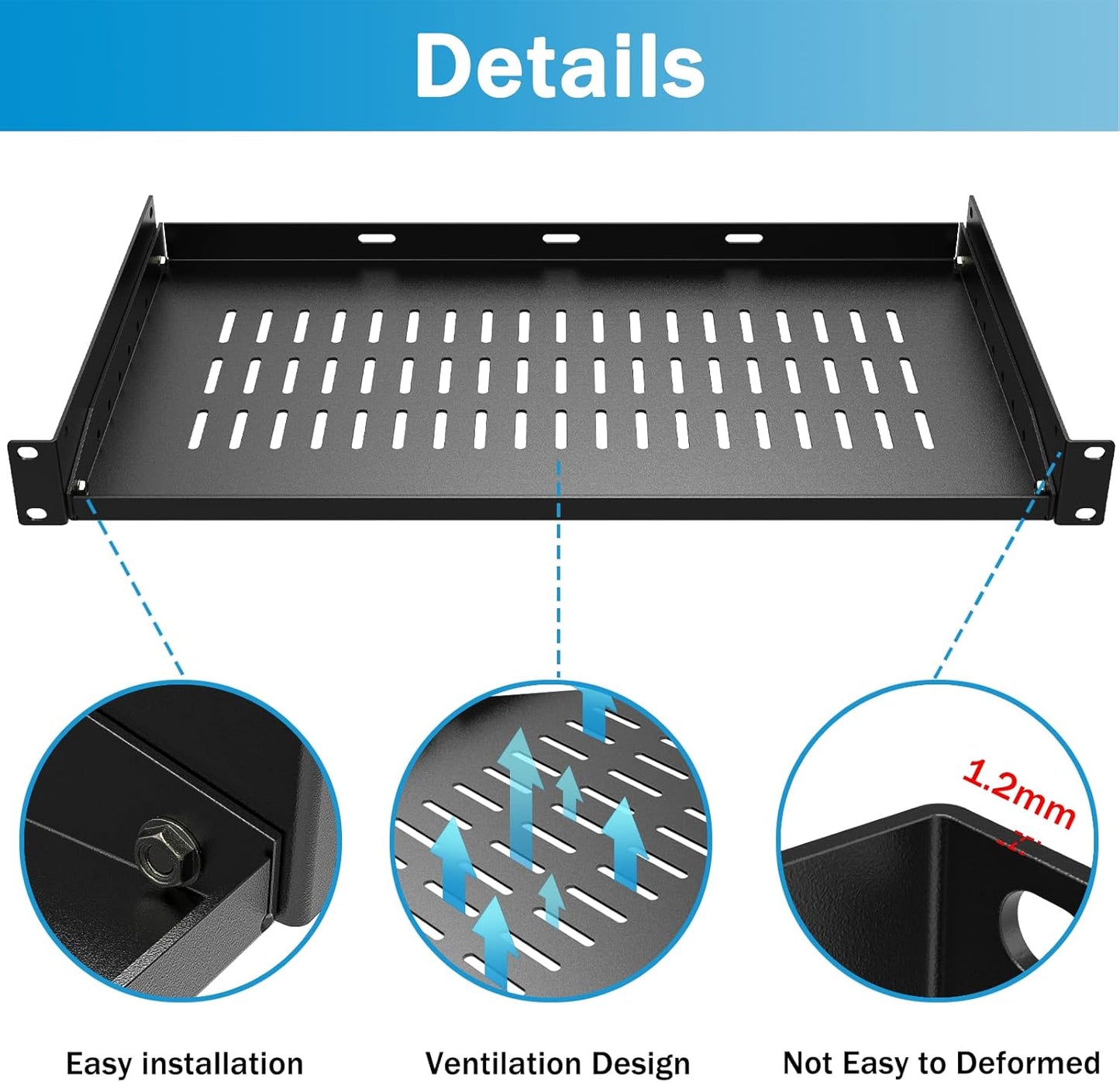 19” Rack Mount Shelf | Ventilated Steel Equipment Tray | Universal 2U Server Network Cabinet Shelf | 10×19 Inch Rack Mountable Shelf