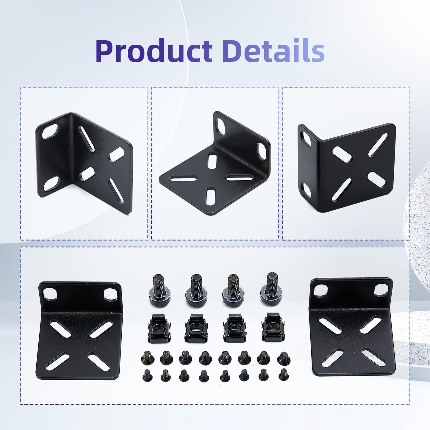 1U L-Shaped Rack Mount Bracket | 45mm Heavy-Duty Steel Mounting Bracket with Slotted Holes | Compatible with Network Switches & Rack Equipment