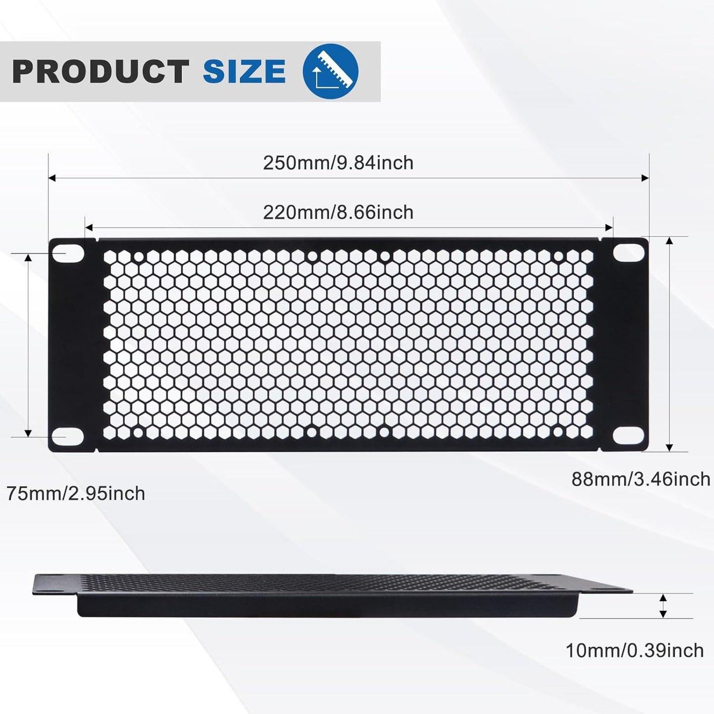 9.84-Inch Metal Ventilation Panel with Hexagonal Holes | Rack Mount Faceplate | Airflow Grille with Mounting Holes | for Server & AV Cabinets