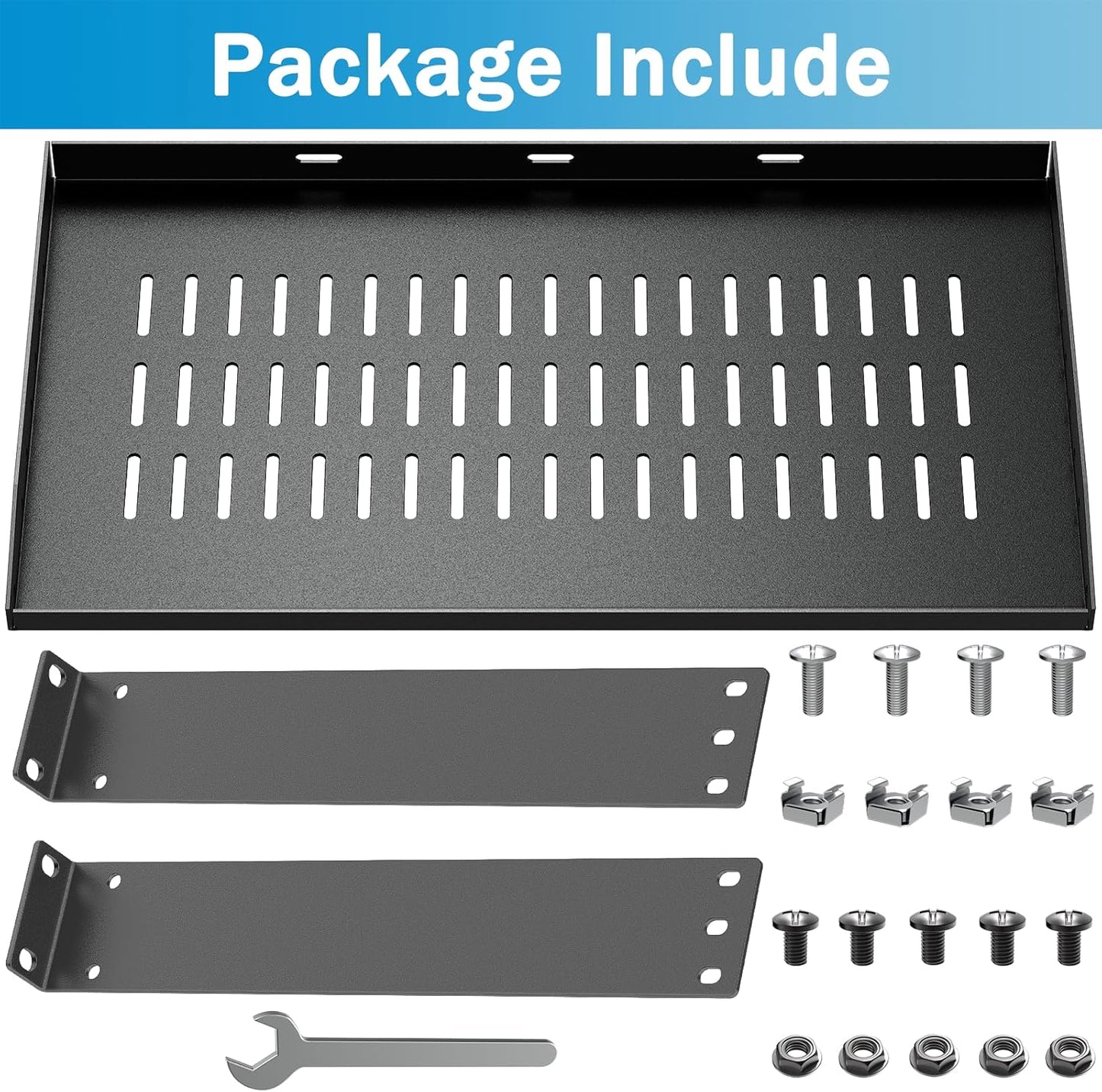 19” Rack Mount Shelf | Ventilated Steel Equipment Tray | Universal 2U Server Network Cabinet Shelf | 10×19 Inch Rack Mountable Shelf